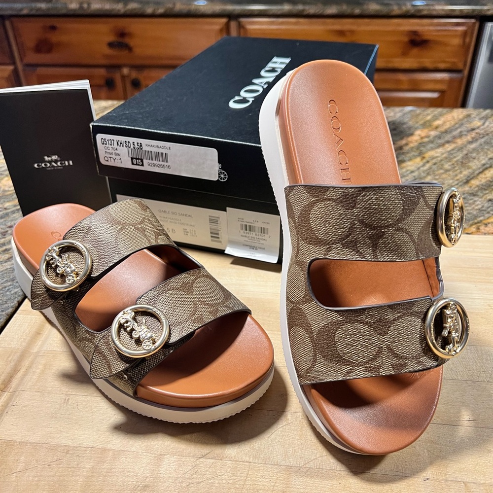 Coach Brown and Gold Sandals